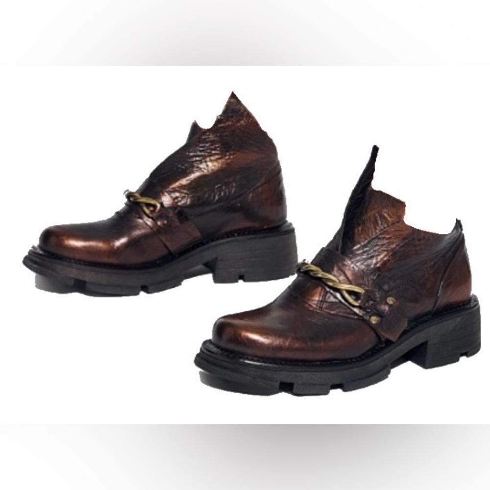 A.S.98 Metallic Brown Leather Chunky Slip-On Loafers
